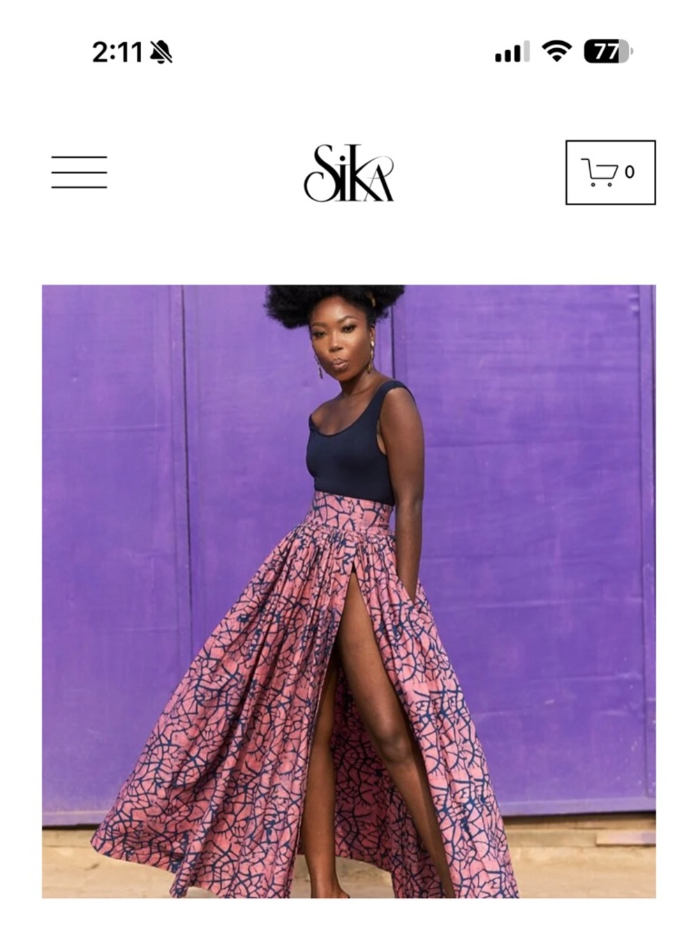 Sika Pink & Navy Print High-Slit Maxi Skirt
